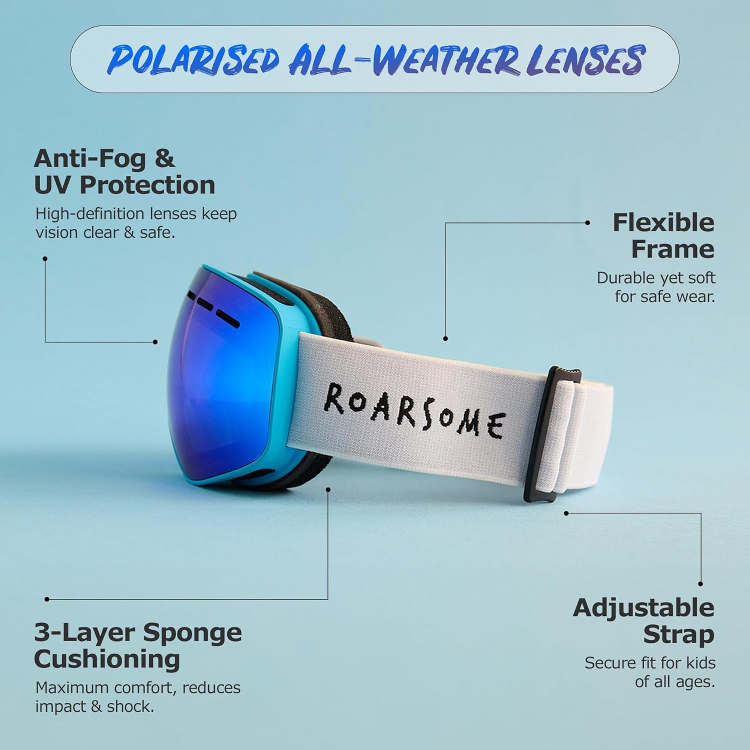 Kids Ski Goggles – Anti-Fog Snowboard Goggles with UV Protection, OTG Design, and Adjustable Strap for Boys & Girls