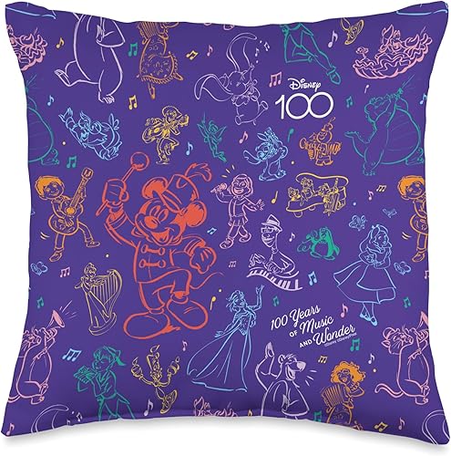 Disney 100 Years Wonder Musical Friends D100 - Almohada de 16 x 16 pulgadas multicolor