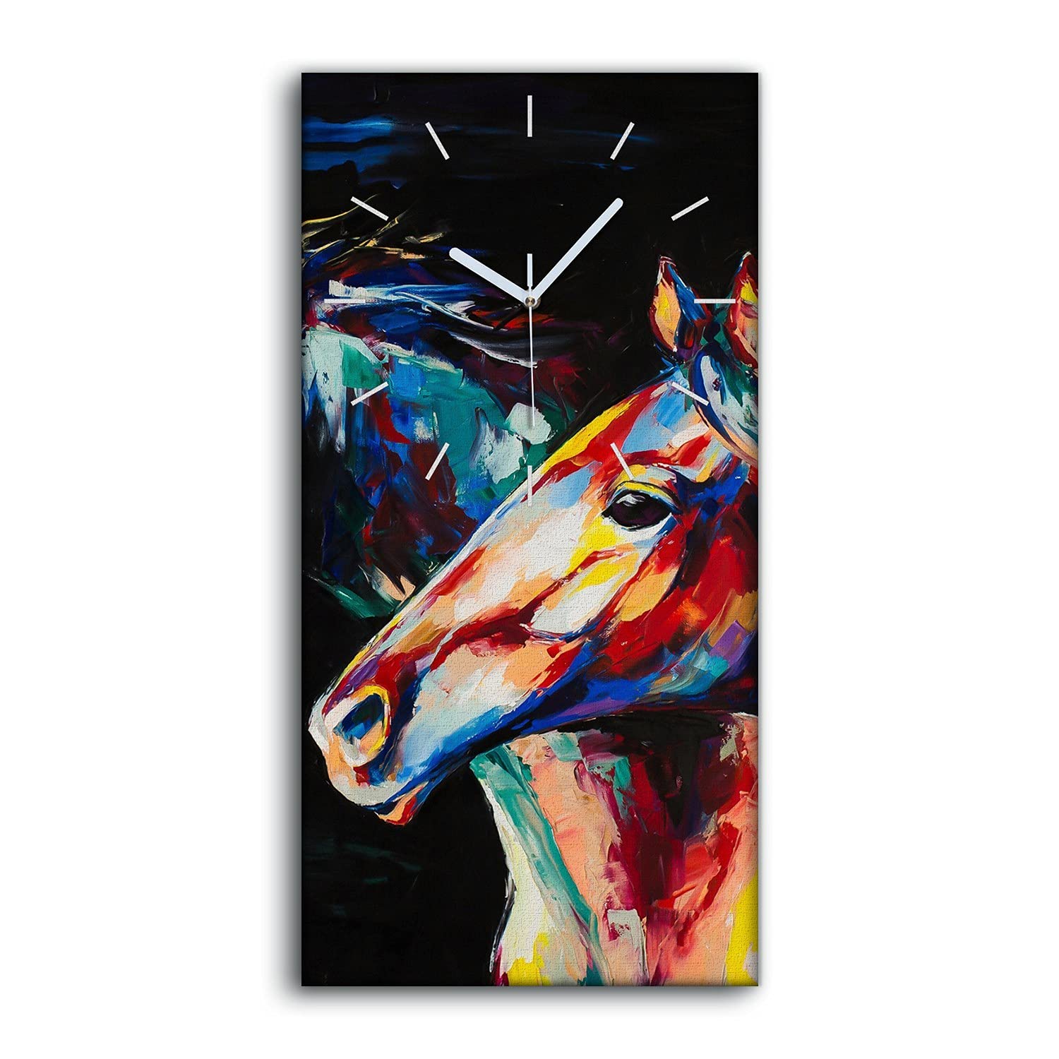 Horloge sur Toile Chevaux Colorés 30x60cm Décoration Salon