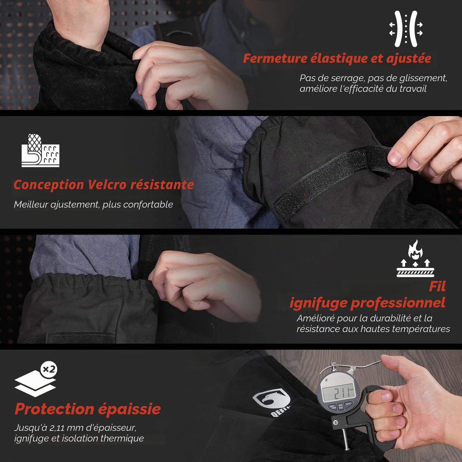 QeeLink Manchette de Soudeur en Cuir pour Homme et Femme – Protection des Bras Résistante à la Chaleur et aux Flammes avec Coutures en Kevlar et Doublure en Coton