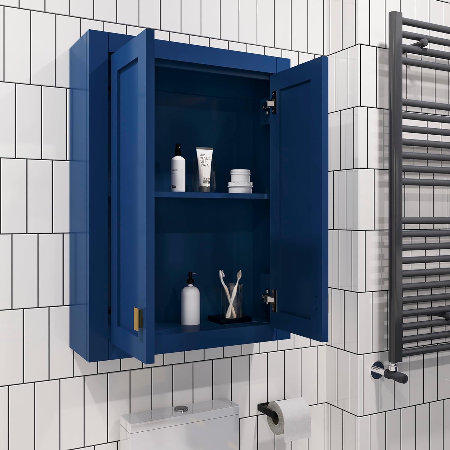 Water Creation Madison 33" Solid Hardwood Medicine Cabinet in Blue/Chrome