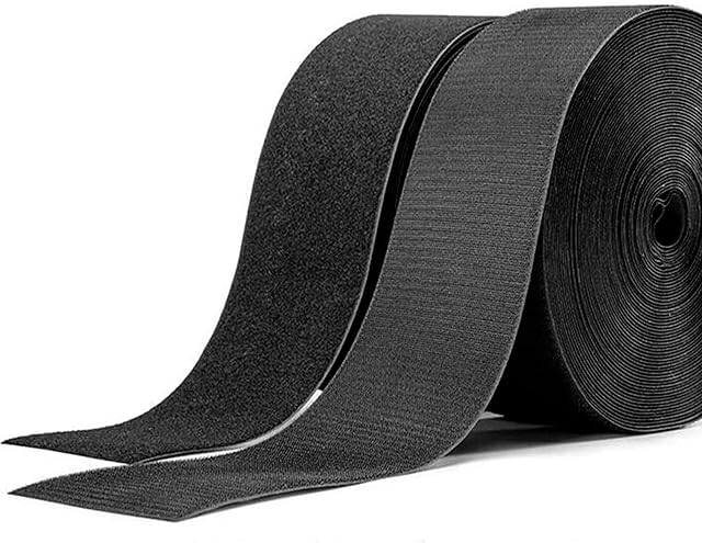 hadio 50mmX5M Sew on Hook and Loop Tape Set, Non-Adhesive Back Nylon Fabric Fastener, Non-Adhesive Interlocking Tape Black, Non-Adhesive Nylon Strips Fabric for Sewing
