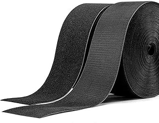 hadio 50mmX5M Sew on Hook and Loop Tape Set, Non-Adhesive Back Nylon Fabric Fastener, Non-Adhesive Interlocking Tape Black, Non-Adhesive Nylon Strips Fabric for Sewing (Black)