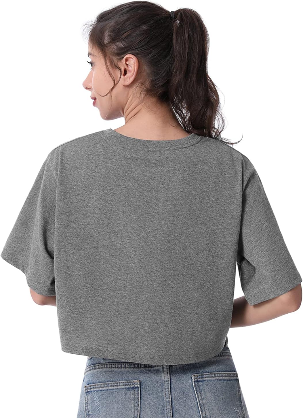 Xelky Womens Crop Casual Tops Tshirt Cotton Loose Workout Short Sleeve Round Neck Tee Yoga Running Shirts 4 Pack - Image 4