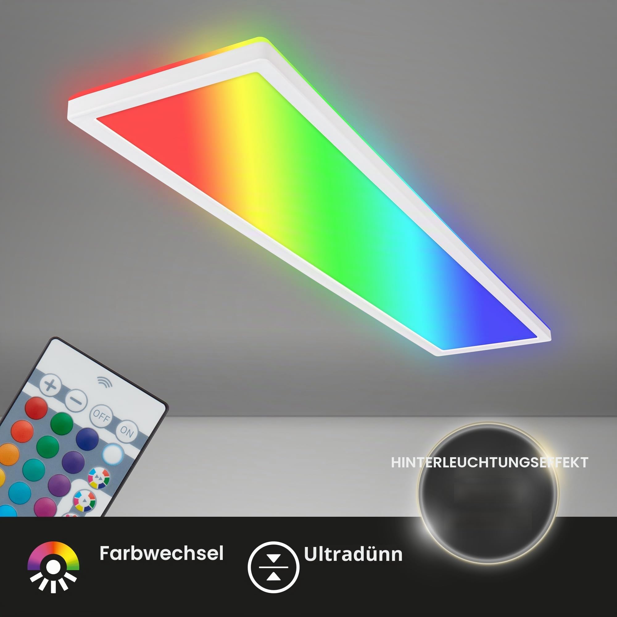 BRILONER - LED Deckenleuchte 98cm Mit Indirektem Licht, RGB+W Farbige Lichtfarben, Fernbedienung, Wohnzimmerlampe, Panel, Küchenlampe, 98x20x3 cm, Weiß