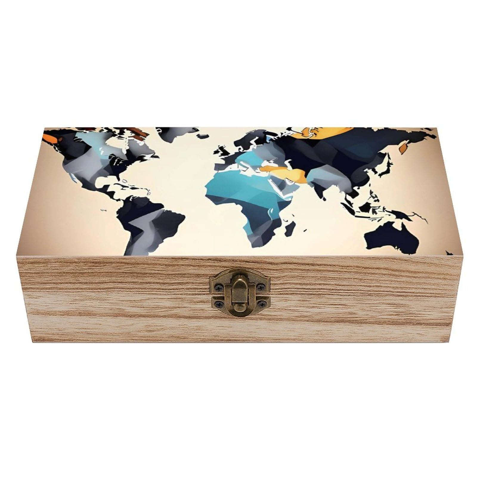 Boîte de rangement en bois et boîte à bijoux carte du monde avec couvercle