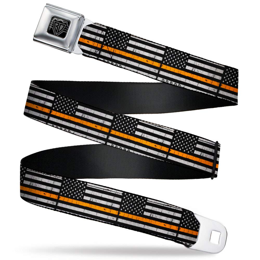 Buckle-Down Belt, Seatbelt Buckle Belt, Thin Orange Line Flag Weathered Black Gray Orange, Youth 20 to 36 Inches
