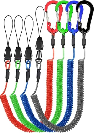 Lix&Rix Coiled Lanyards with Carabiner, Ring and Quick Release Detachable Buckle for Fishing Equipment Keys, Cards, Tools