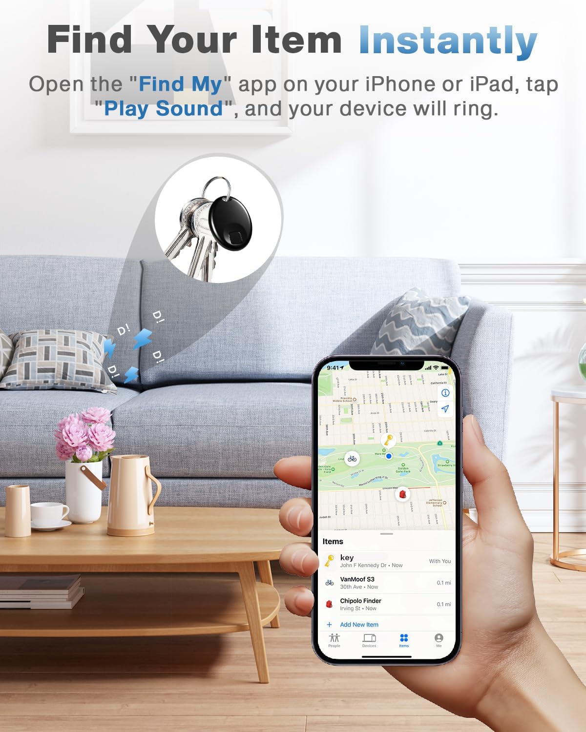 Air Tracker Tag 4 Pack: Easily Track and find Your Keys, Wallet, Suitcase, Backpack, and Other Items with Precise Location Tracking and beeping Sound alerts. AirTag with Apple Find My (iOS Only) App