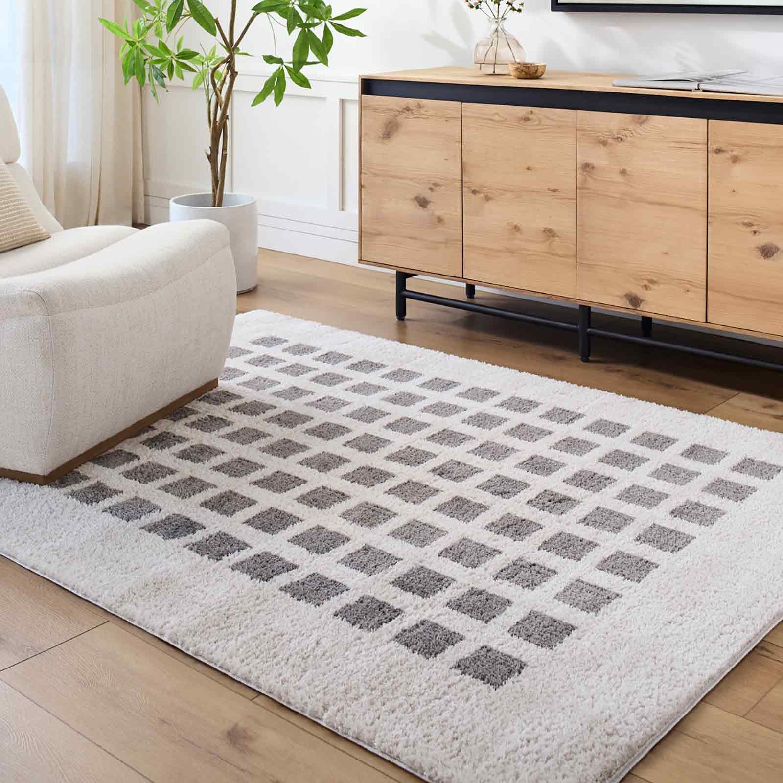 Livabliss Fossay Shaggy-Washable Beige Charcoal Modern Hig Pile Living Bedroom Rug 160 X 213 Cm Easy CareNon Shedding from B&Q