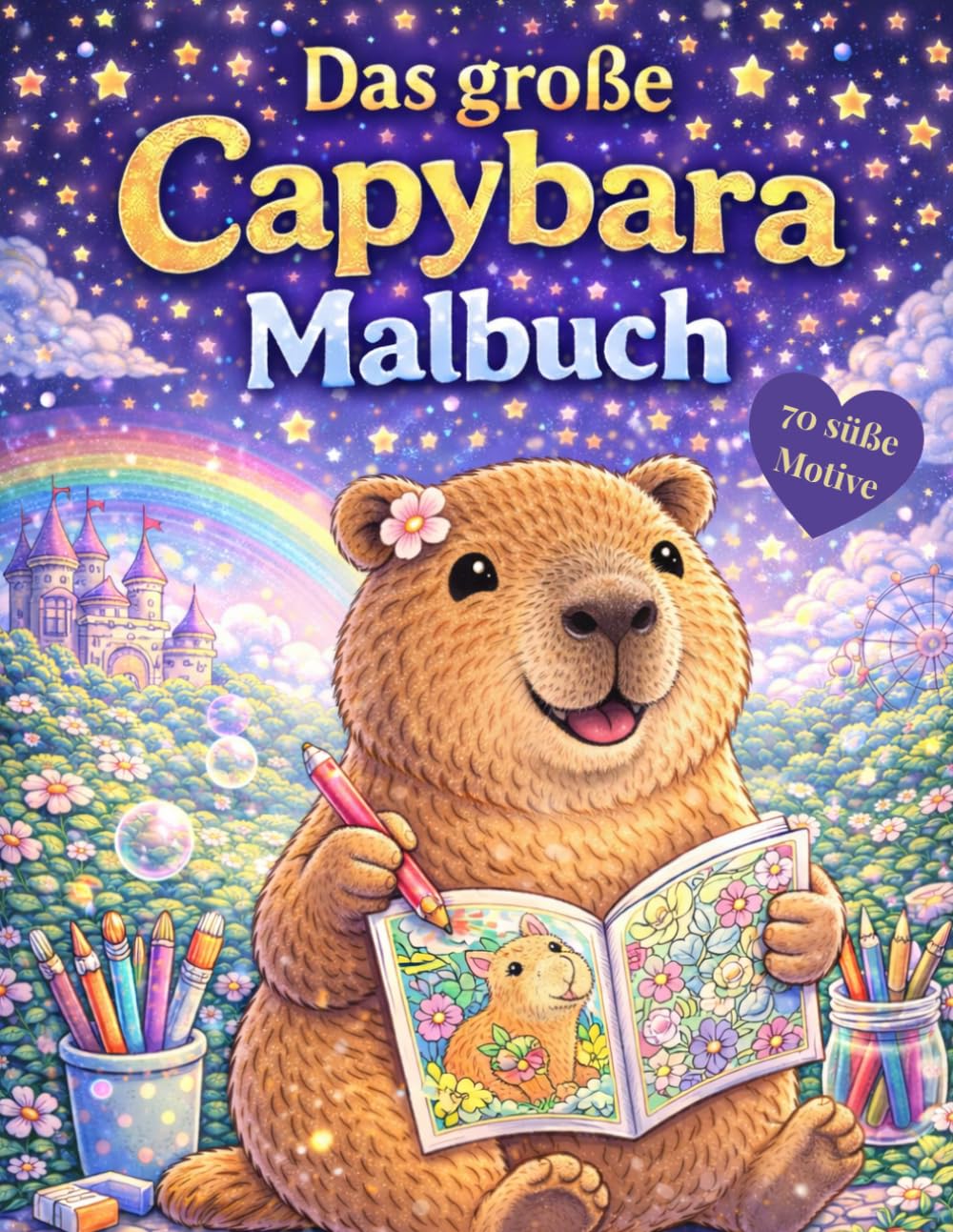 Das große Capybara Malbuch: 60 fantasievolle Capybara Ausmalbilder für kreative Auszeiten