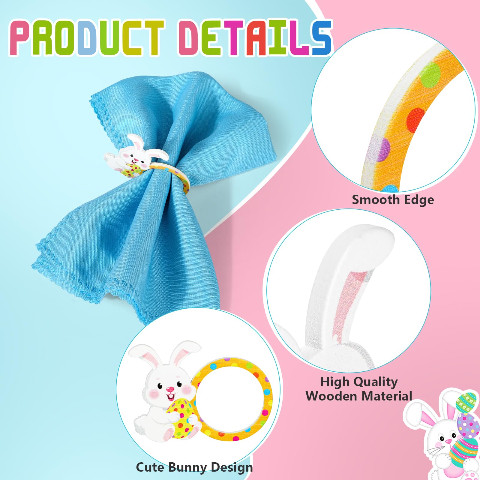 12 Anelli Portatovaglioli Pasquali In Legno - Coniglietti E Uova, Decorazione Tavola - Foto 12