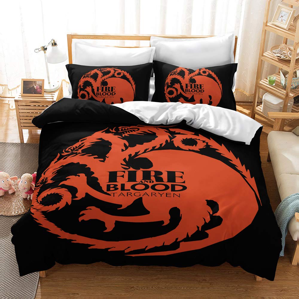 Game of Thrones Family Bedding Set for Kids Cartoon Printed Bed Cover Single Duvet Cover Set KingSize Bedclothes (Style 07,Double(200x200cm))