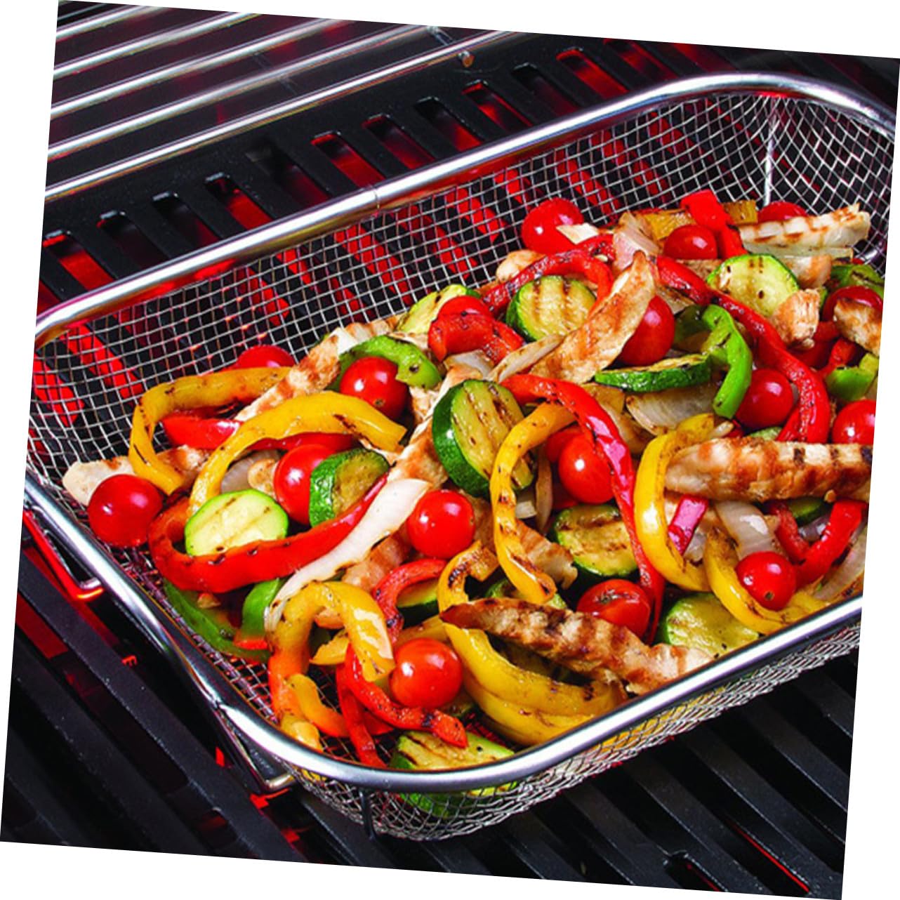 Cestello Barbecue in Acciaio Inox Argento, Drenante e Portatile | Barbecue, Struttura Multifunzione, Finitura Argento, Adatto a Amici e Colleghi, Uso Pratico All'aperto