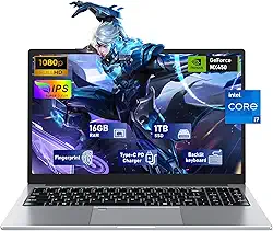 Laptop para jogos, laptop de 15,6 polegadas, processador i7-1195G7 4C/8T (até 5 GHz), gráficos MX450, 16 GB de RAM, SSD de 1 TB, tela FHD 1920 x 1080 de 15,6 polegadas, WiFi 5, BT4.2, teclado