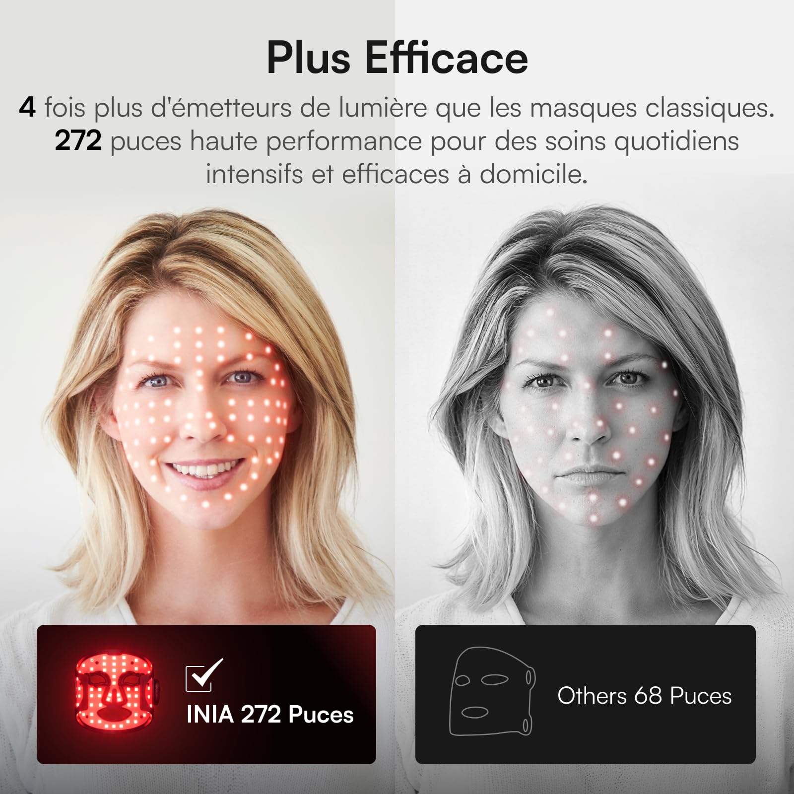 INIA Glow Masque facial beauté sans fil – Masque rechargeable pour le soin personnel à domicile et en voyage