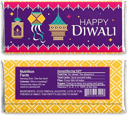 Miniatura 2 de Big Dot of Happiness Happy Diwali - Juego de 24 envoltorios de barra de caramelo para fiestas de fiestas