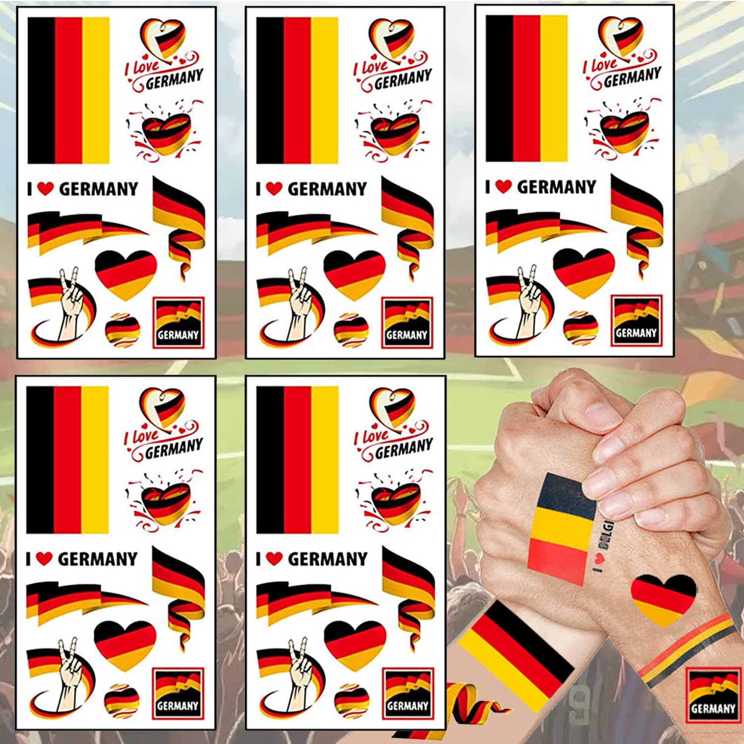 Deutschland Sticker 15 Stück - Temporäre Tattoos Für EM 2024, Wasserdicht, Flaggen-Design