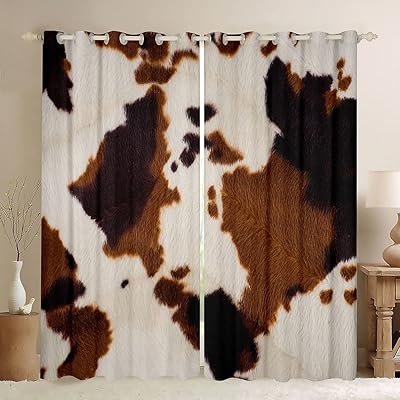 Erosebridal Cowhide Window Curtain Western Farm Animal Fur Window Drapes,Brown White Cow Print Curtain for Kids Boys Girls Teens, Bedroom Decor, Wildlife Rustic Farmhouse Cow Curtain 84