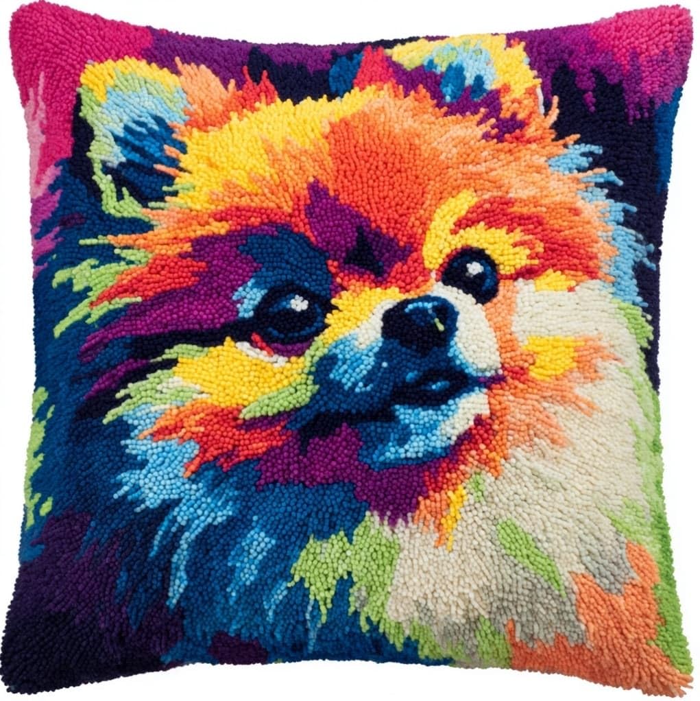 Henypt 17x17 Inch Latch Hook Kit,Pomeranian Dogs
