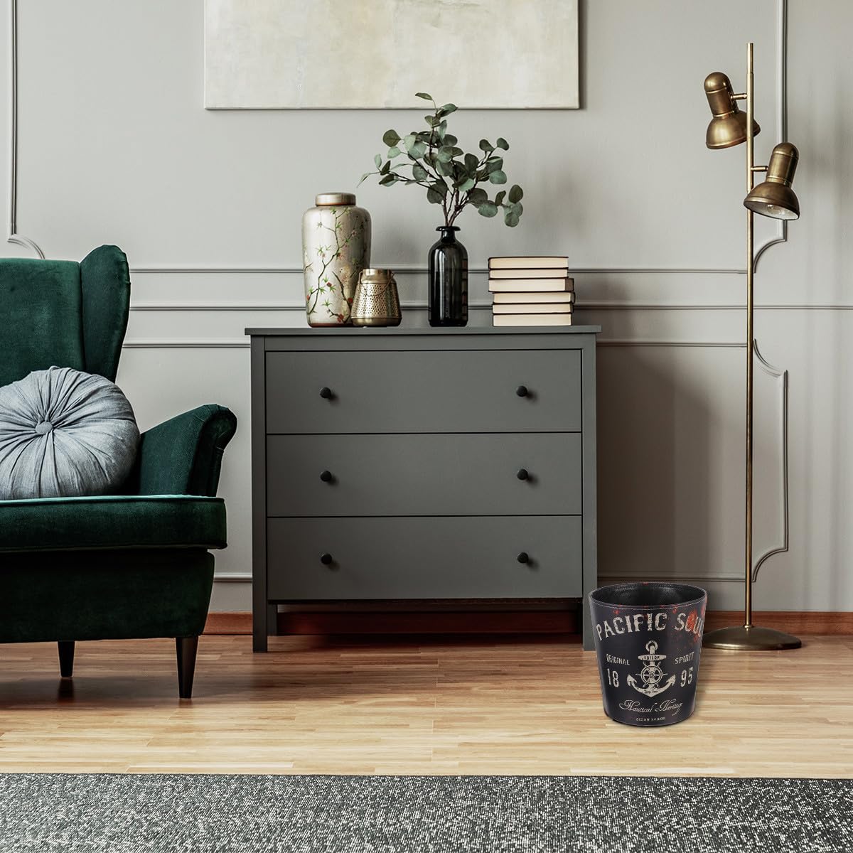 Cabilock Retro Mülleimer aus Leder, Schwarz, für Wohnzimmer und Büro