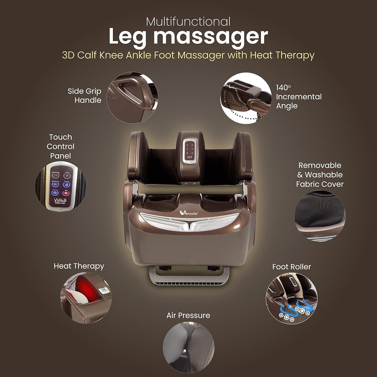 Apollon 868/416 For legs, legs, thigh and knee massage, 360 ° full rap airbags, 3 levels of separate massage combinations with corded electric (brown) with 3 levels of 3 levels of 3 levels for pain relief heating therapy. Apollon 868/416 For legs, legs, thigh and knee massage, 360 ° full rap airbags, 3 levels of separate massage combinations with corded electric (brown) with 3 levels of 3 levels of 3 levels for pain relief heating therapy.