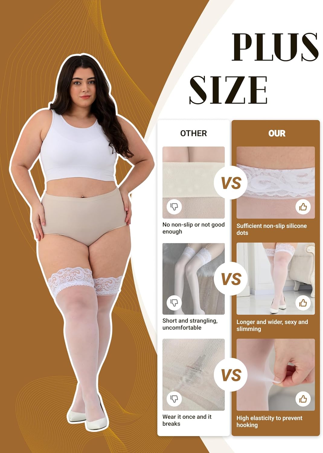 Artfasion Womens Plus Size Stockings: Lace Stay Up Sheer Pantyhose Anti-Slip Lingerie Stockings for Curvy Female Gifts - Image 3