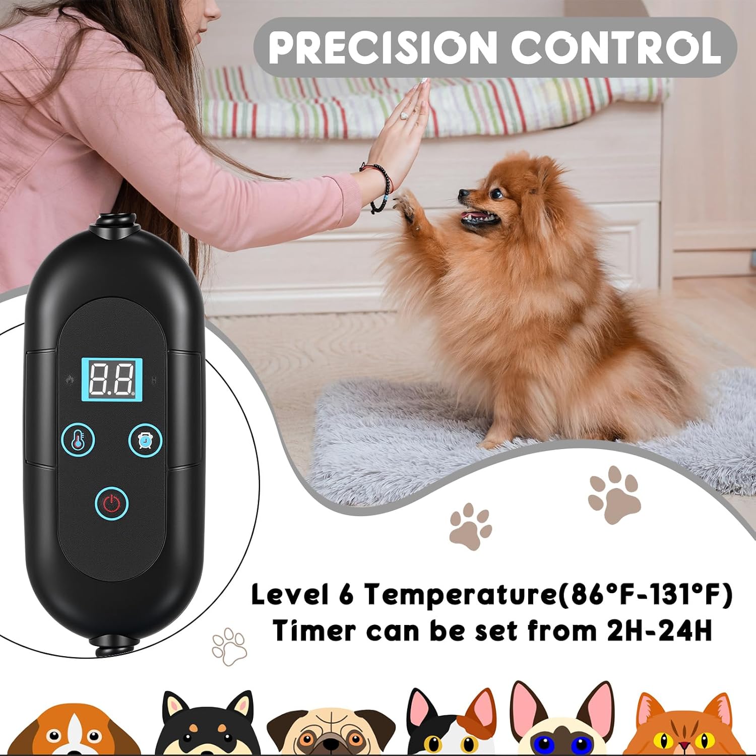 Heating Pad for Cats Dogs, Thickened Calming Anti Anxiety Puppy Bed, Anti-Slip Fluffy Plush Faux Fur Cat Bed with Removable Washable Cover Non-Slip Bottom, Electric Cat Warming Pad(20 x 16)
