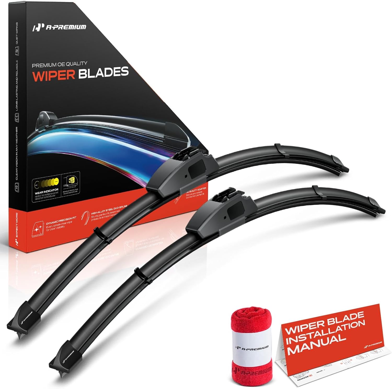 A-Premium 20"+19" Windshield Wiper Blades Compatible with Honda CR-V & Mazda 626 & Toyota MR2 Spyder & Suzuki Swift & Isuzu Axiom - Hook Connector, w/Wear Indicator & Towel, Left and Right (Pack of 2)