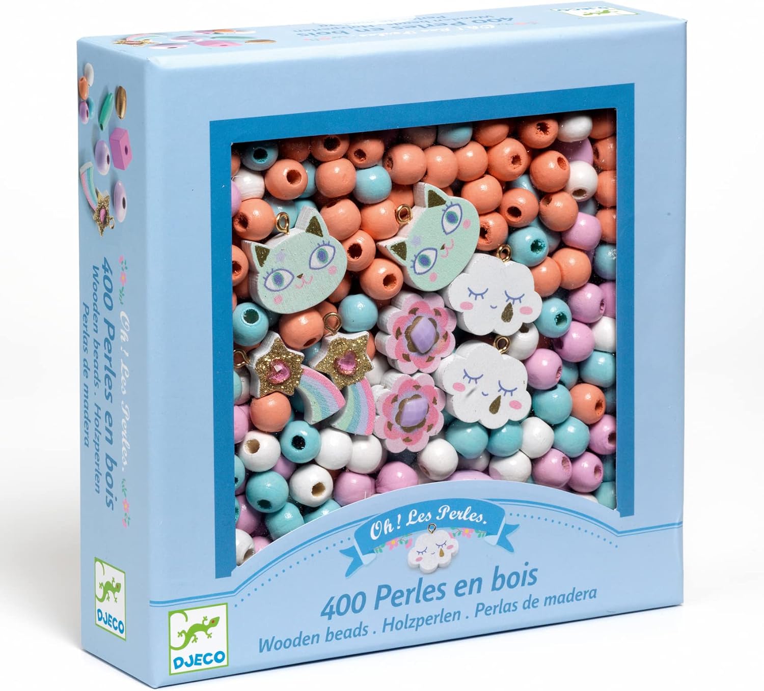 DJECO - Wooden Rainbow Beads Beads, Multicolored, 6 m (DJ09823)