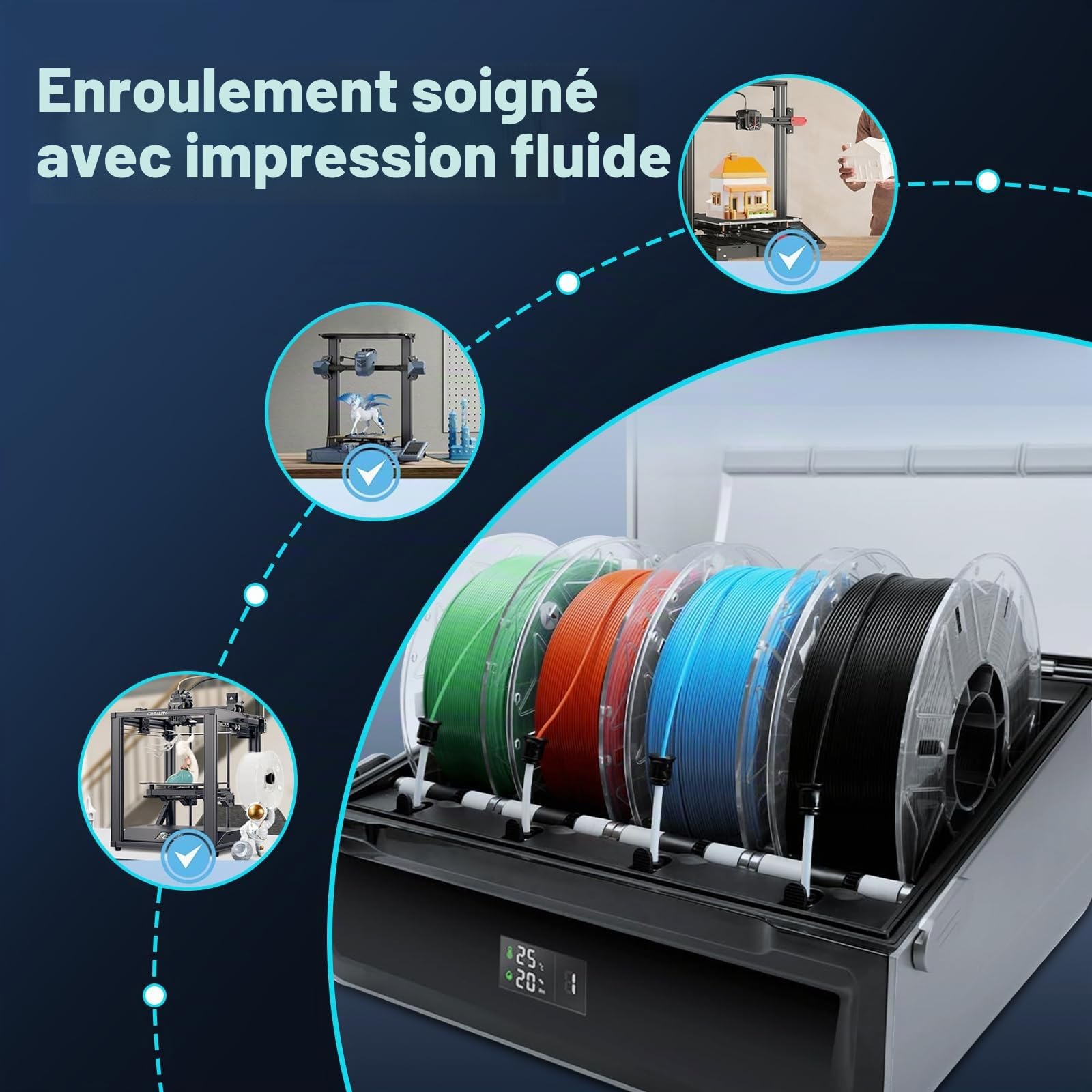 Creality PLA Filament,Hyper PLA RFID 3D Printer Filament:Haute Vitesse 30-600 mm/s Bobine 4kg(8,8 lb) Support CFS,for K2 Plus Combo et la Plupart des Imprimantes 3D 1,75 Filament,Noir Blanc