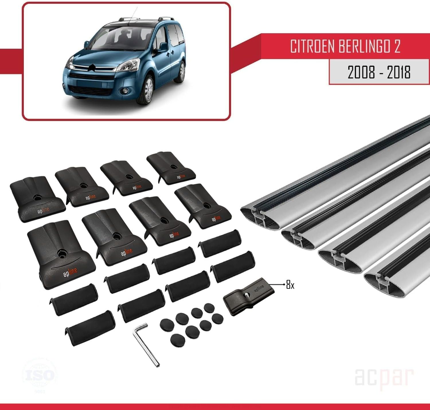 Compatible with Citroen Berlingo 2008-2018 Cross Bar Fly Model Car Roof Rack Cross Bar 4 Bars Grey