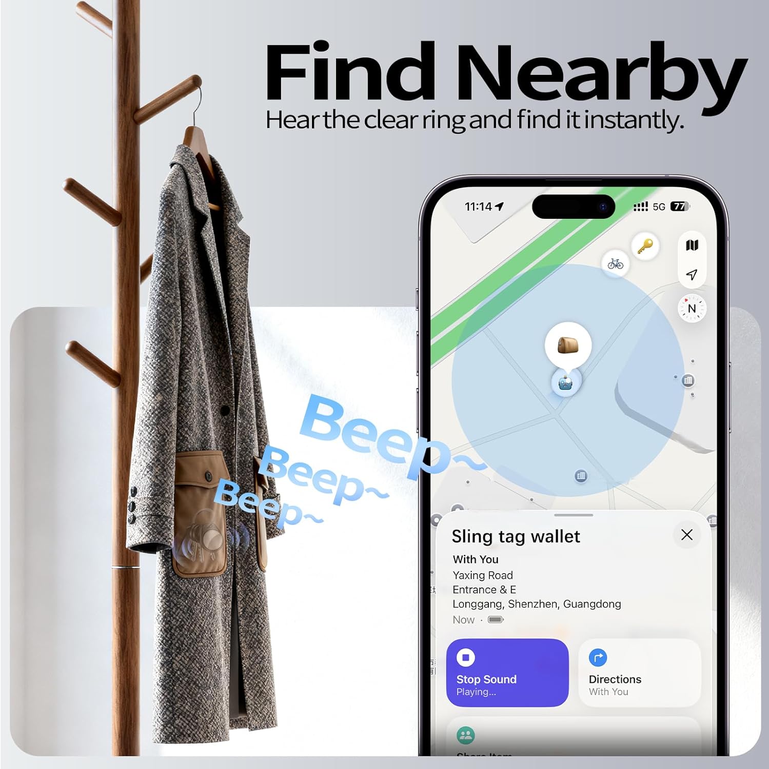 [iOS Only] Tukio Air Tracker Tags 4 Pack Black, [Apple MFi Certified] Bluetooth Key Finder & Smart Item Locator Work with Apple Find My for Keys/Luggage/Bags/Suitcases/Car, 365-Day Replaceable Battery - Image 5