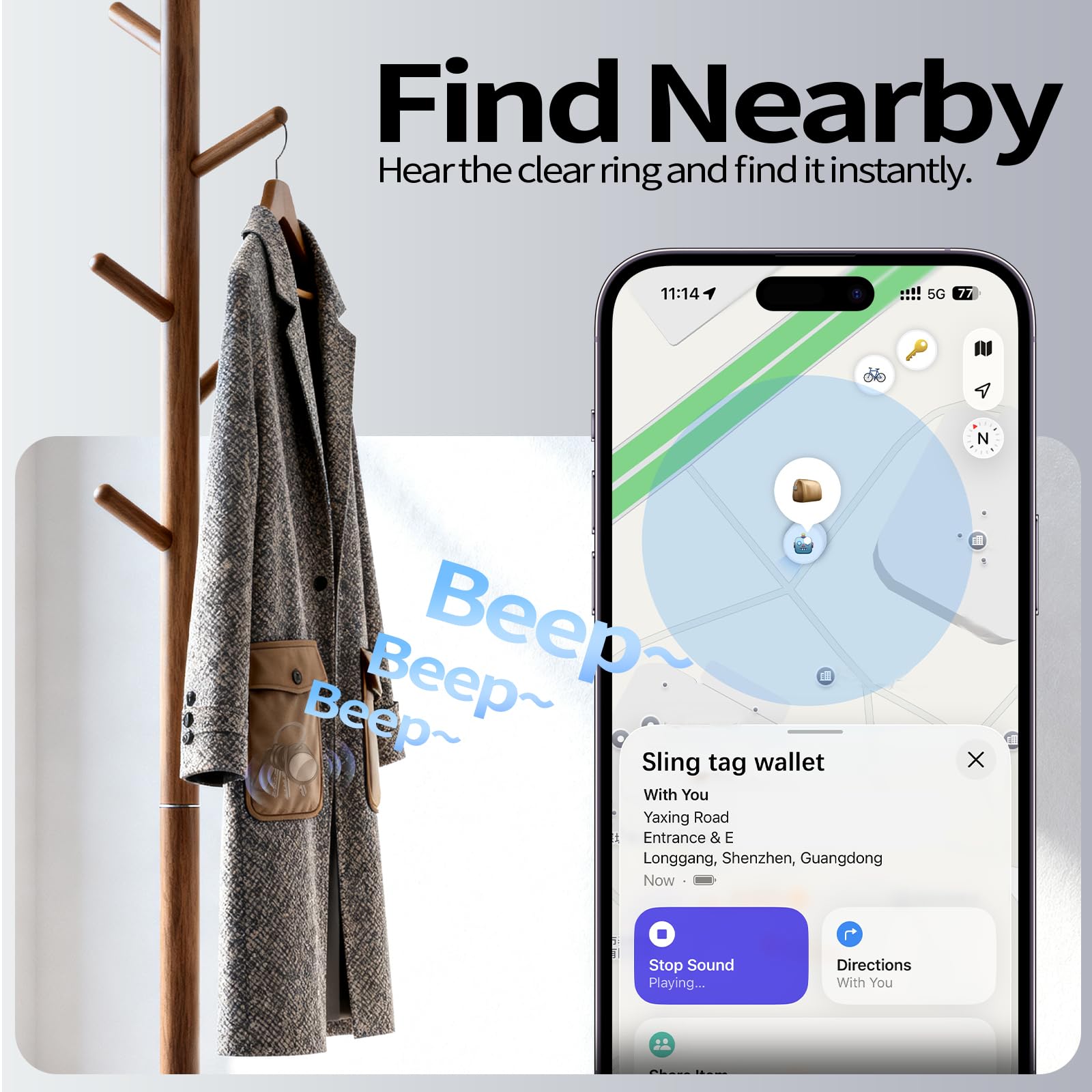 Tukio® Air Tags 4 pezzi Nero, Localizzatore Bluetooth Trova Oggetti Supporto iOS, Tracker 5.3 Bluetooth Localizzazione Batteria Sostituibile, Smart Finder per Chiavi Bagaglio Portafoglio Bicicletta