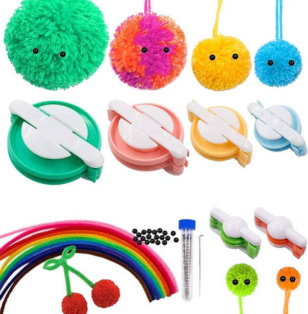 SNAILGARDEN Pompom Makers,6 Different Sizes Fluff Ball Weaver Wool Knitting Craft Tool Set, with 10 Pipe Cleaners and 20 Plastic Doll Eyes,for DIY Needle Crafts Decoration