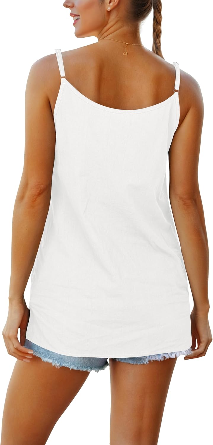 Womens Tank Tops Summer Casual Sleeveless V Neck Camisole Loose Fit Spaghetti Strap Cami Shirts - Image 2
