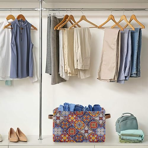 Miniatura 4 de Canastas de almacenamiento plegables con diseño de azulejos de cerámica mexicana y con asas, para organizar ropa, decoración del hogar y la oficina,