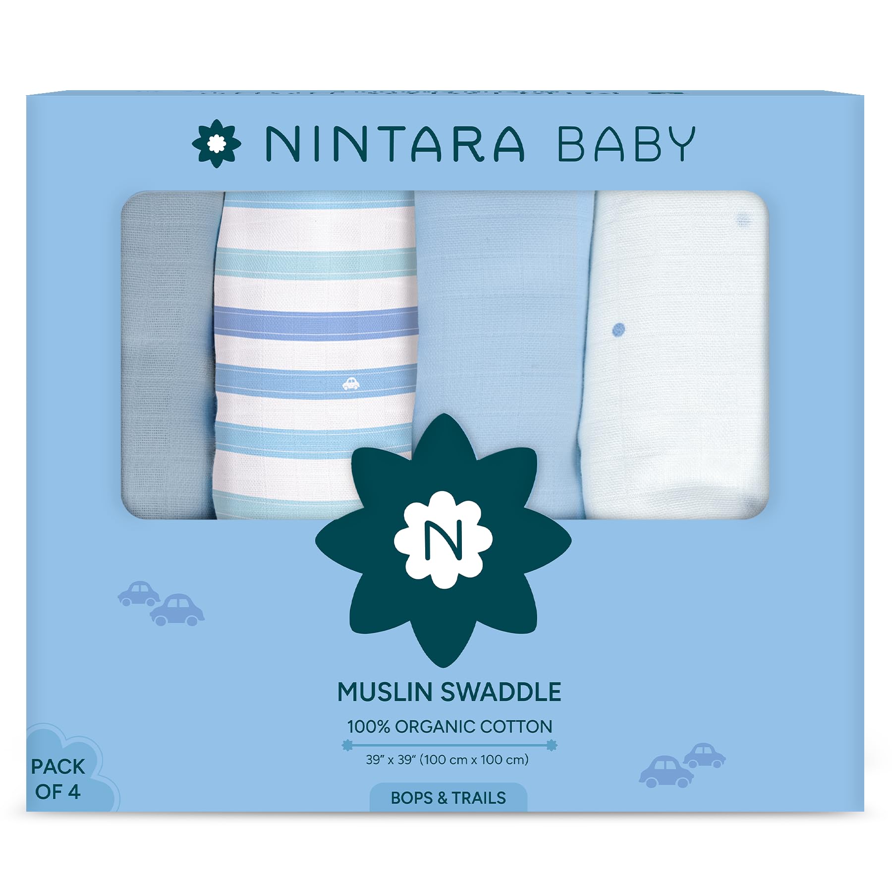 NINTARABABY Muslin Swaddle Blankets for Newborns Pack of 4, 100% Organic Cotton, Ultra-Soft & Breathable