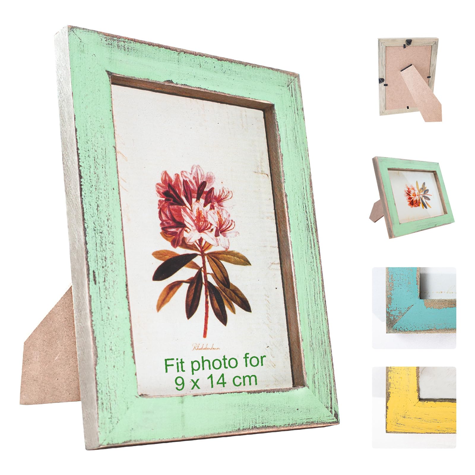 ZFKXGS Marco de Fotos de Madera 9 x 14 cm Marcos para Cuadros Verde Vintage Marcos de Fotos Retro Angustiada Photo Frame para Pared para Decorar Salones Pasillos Dormitorios Oficinas Foto de Boda