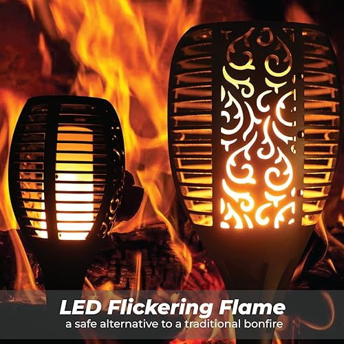 Miniatura 2 de XODO Paquete de 4 luces solares de jardín con llama parpadeante, impermeables, 100 luces LED solares de camino para patio, decoración de porche