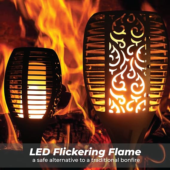 Xodo 4 Pack, Flickering Flame Solar Garden Lights, Waterproof, 100 LED Solar Pathway Lights for Yard, Patio, Porch Decorations