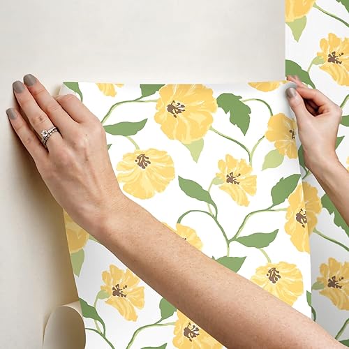 Miniatura 4 de York Wallcoverings Madcap Cottage PSW1401RL Lemon Grove Yellow Jungle Garden - Papel tapiz prémium para despegar y pegar