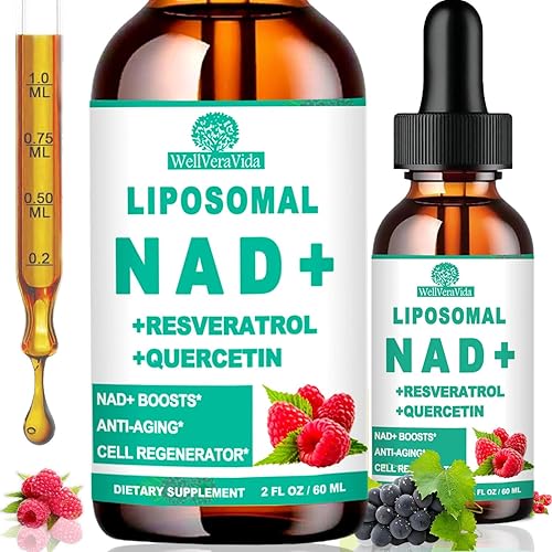 Paquete de 2 suplementos NAD para mujeres y hombres, liposomal NAD nicotinamida ribósido resveratrol 900 mg, TMG, quercetina, vitamina B3,