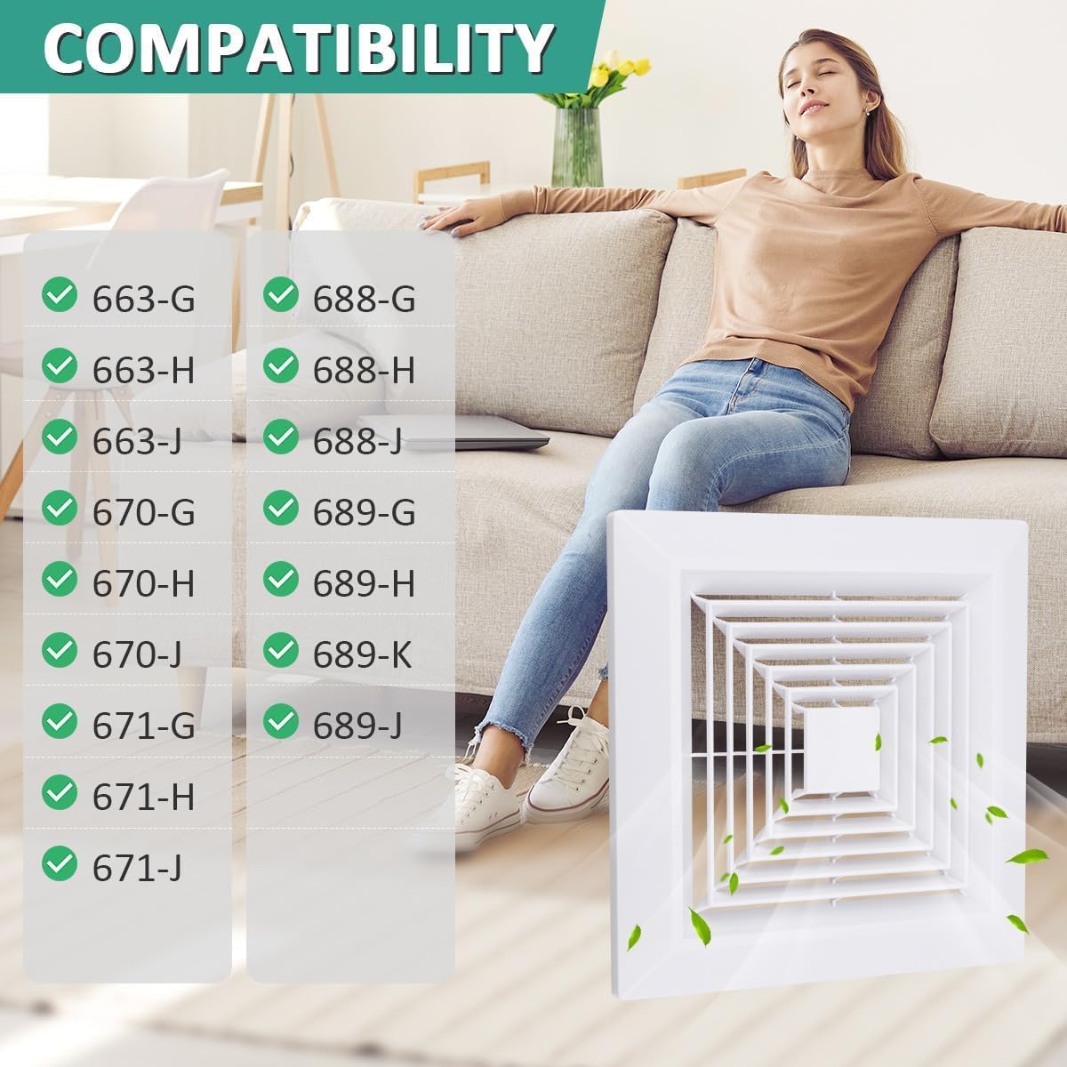 1-Piece (9"x9"Inches) Bathroom Exhaust Fan Cover with Spring for Br-oan Nu-Tone Square Ceiling or Wall Mounted Exhaust Fan, Ceiling Fan, Grille, Air Diffuser, Diverter Ventilation Hood