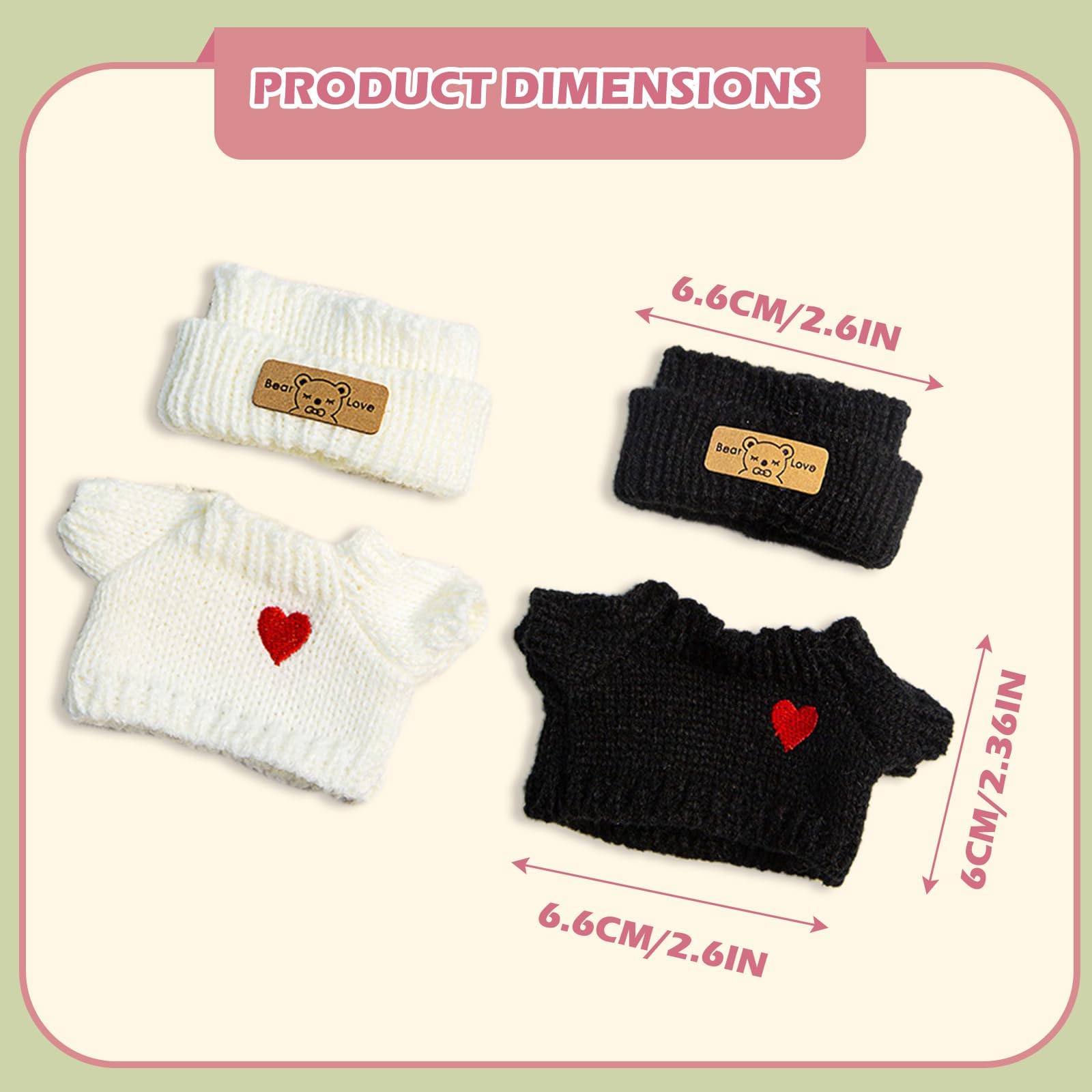 EUPSIIU 2 Piezas Ropa para Muñeco de Peluche de 17cm, Ropa de Corazón Blanco y Negro Traje para Muñecas con Sombreros y Ropa, Accesorios para Muñeca de Peluche para Niños y Adultos(Negro, Blanco)