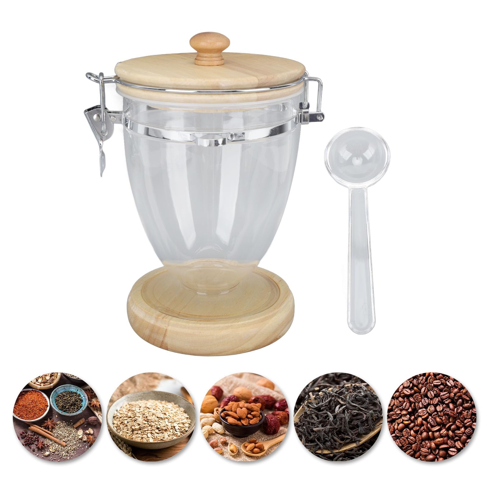 Contenedor de granos de café, recipiente transparente para almacenamiento de alimentos con tapa hermética, hojas sueltas, té, café, azúcar y nueces (L 27 cm di altezza)
