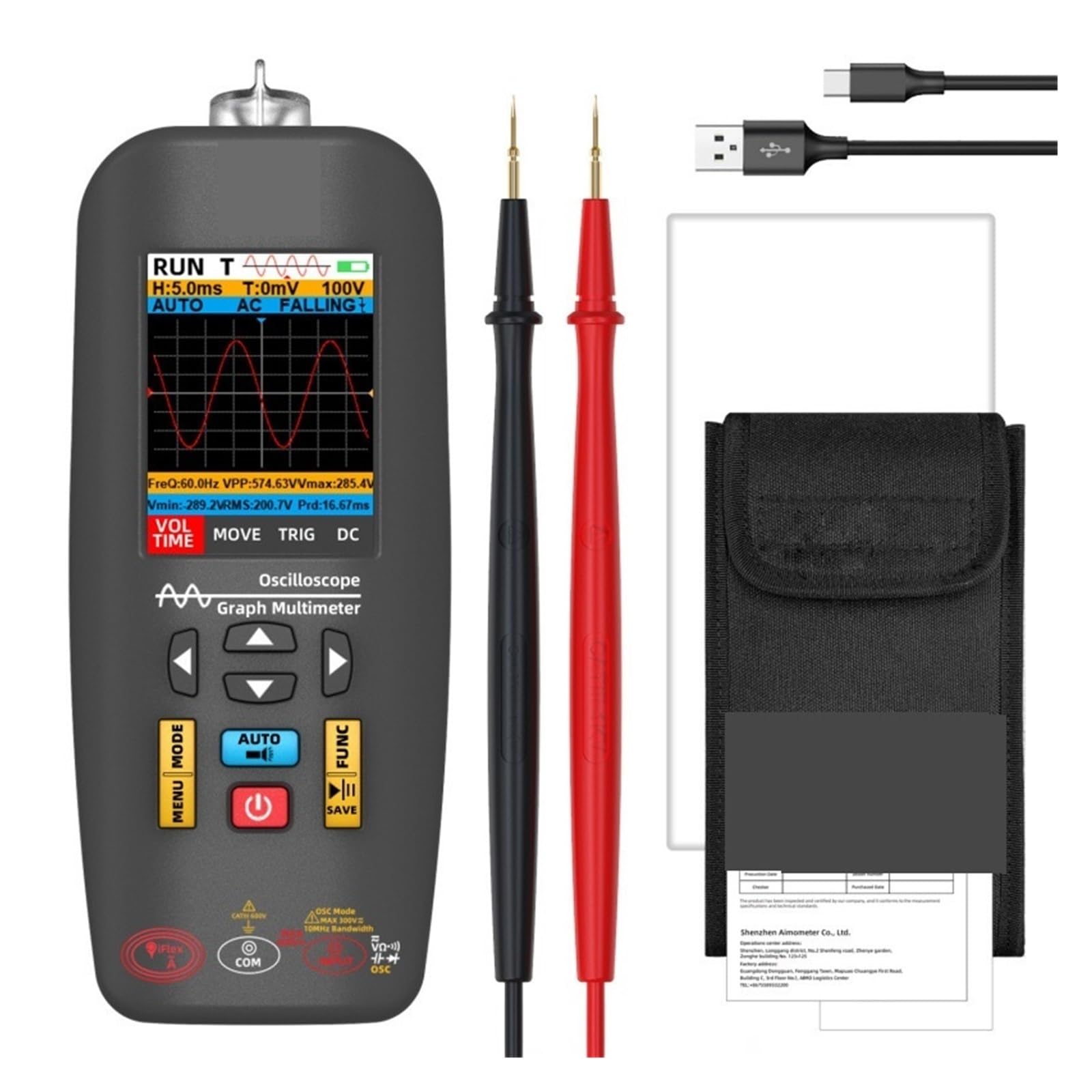 Multímetro de osciloscopio, Osciloscopio profesional de mano, multímetro, condensador corriente CC/CA, diodo óhmico, comprobador patrones Hz,para mantenimiento de electrodomésticos