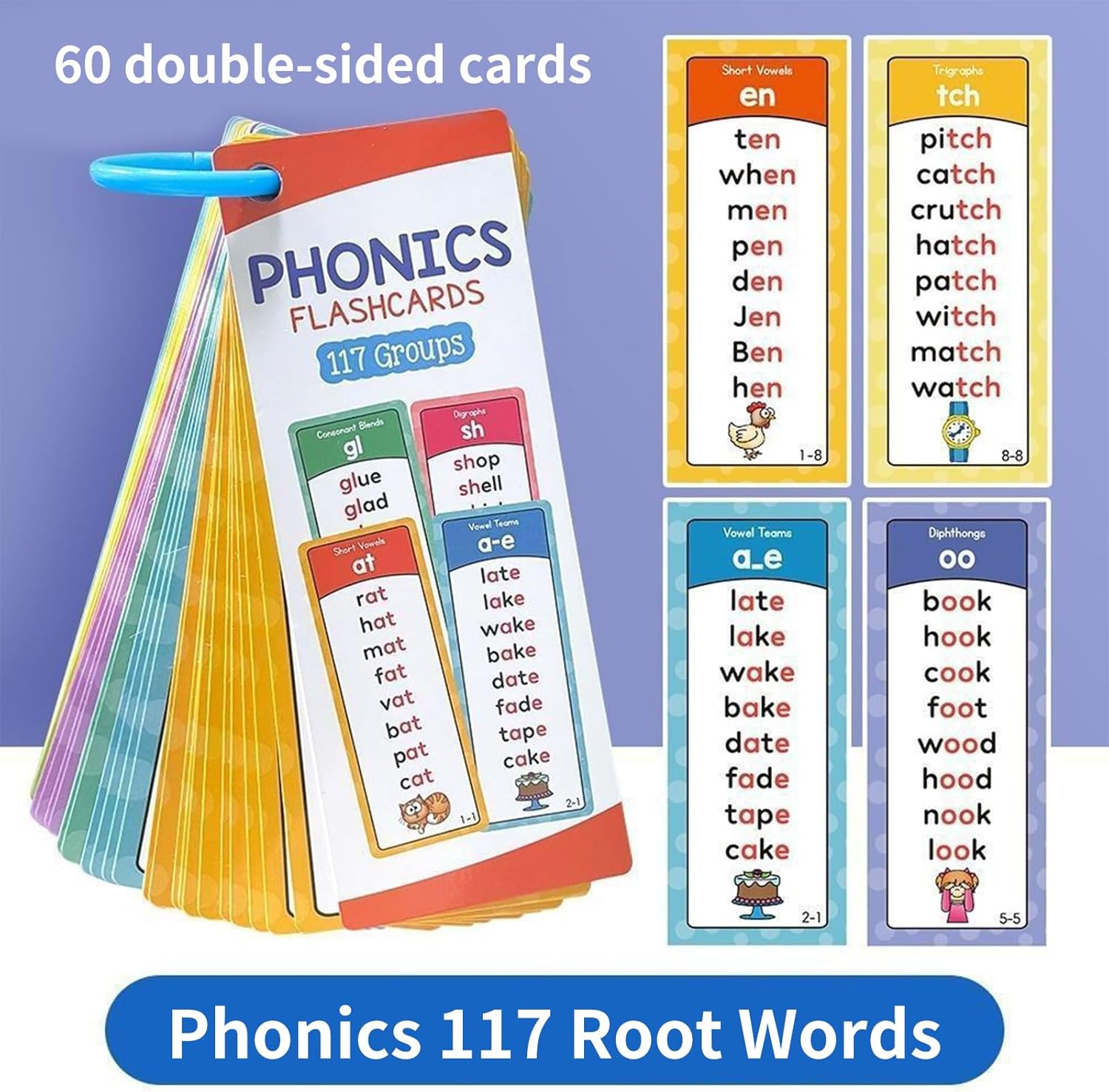 Phonics Flash Cards, 1000 Words Flash Cards, Preschool Kids Learning Sight Words Supplies, 60 Double-sided Educational Reading Digraphs Site Word Card, Interactive Reading Games for Kids