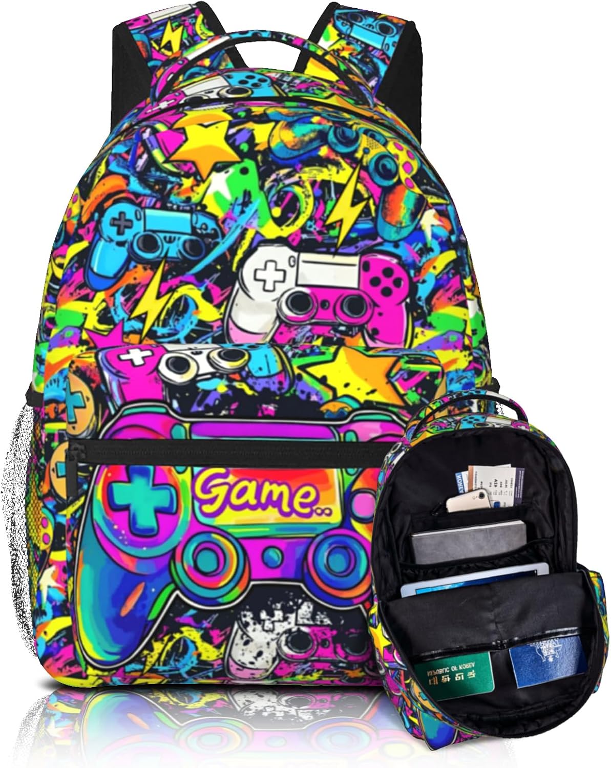 Graffiti Gaming Backpack For Teens Boys Kids Gamer Backpack School Bag For Kids Boys Girls Students Game Bookbags Laptop Computer Bag Age 6-8,8-10,10-12 Years Old