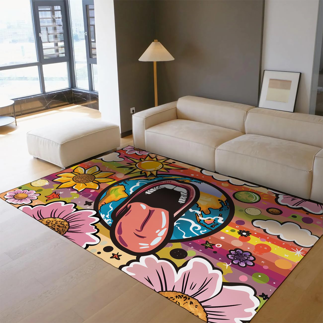 Paillasson Pop Art 60x120 cm coloré et ultra-mince pour l'entrée